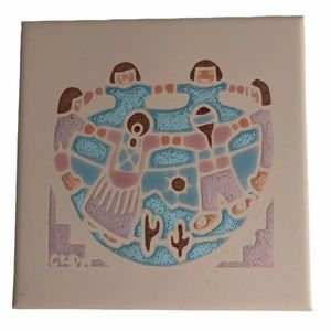 Vintage Cleo Teissedre Handpainted Southwestern Children Ceramic Tile EUC